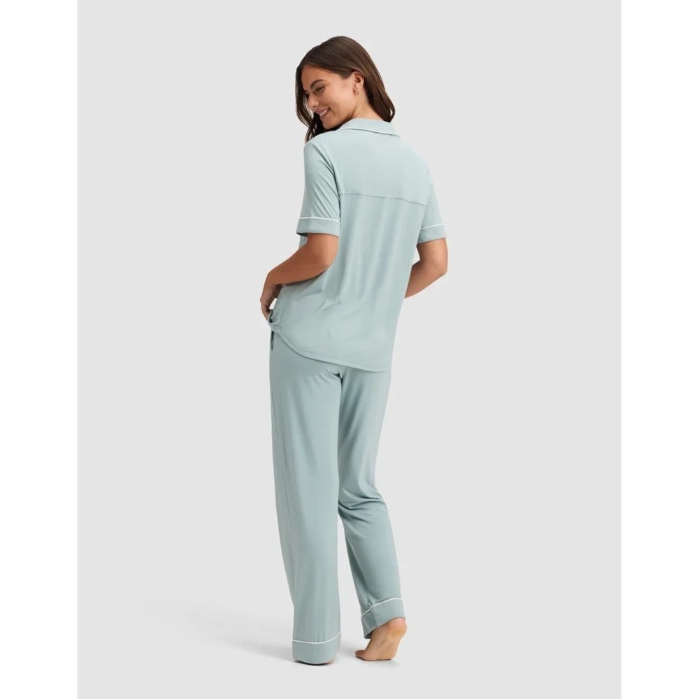 Cozy Earth Bamboo Stretch-Knit Short Sleeve & Pant Pajama Set In Brook Size XS